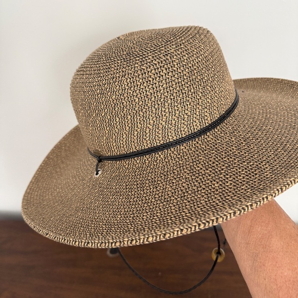 SCALA CLEO WOMENS 4” WIDE BRIM HAT CHIN CORD PAPER BRAID VEGAN LEATHER BAND - Picture 4 of 11